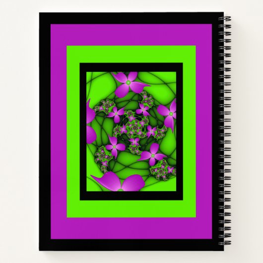 Moderne Abstrakt rosa grüne Fraktal Blume Name Notizblock (Rückseite)