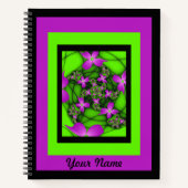 Moderne Abstrakt rosa grüne Fraktal Blume Name Notizblock (Vorderseite)