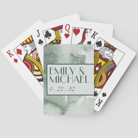 Moderne Abstrakt Sage Green Moss Wasserfarbe Spielkarten (Rückseite)