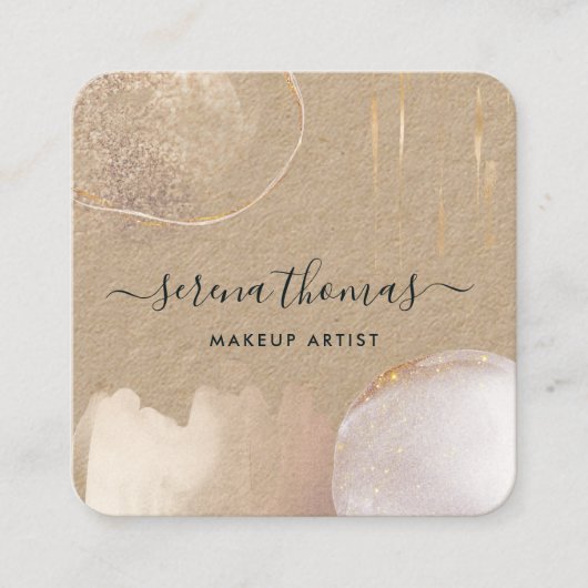 Moderne Abstrakt Signatur Blush Gold Aquarell Quadratische Visitenkarte (Vorderseite)