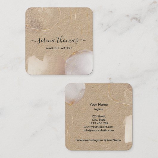 Moderne Abstrakt Signatur Blush Gold Aquarell Quadratische Visitenkarte (Vorne/Hinten)