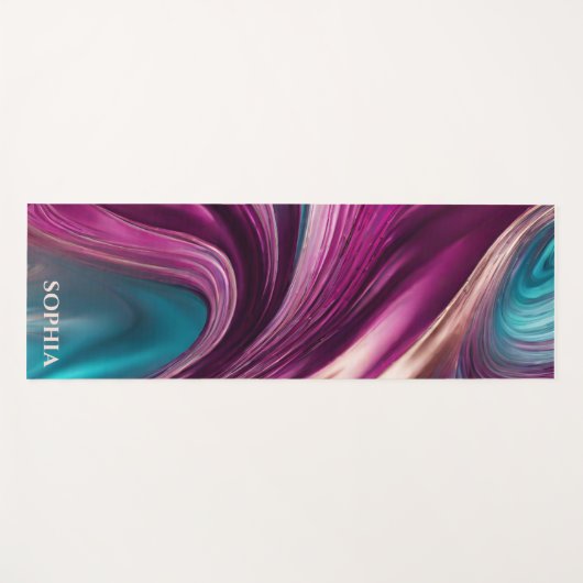 Moderne Abstrakt-Viva Magenta Türkis und Gold- Yogamatte (Vorderseite (Horizontal))