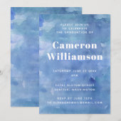 Moderne Abstrakt Watercolor Blue Graduation Party Einladung (Vorne/Hinten)