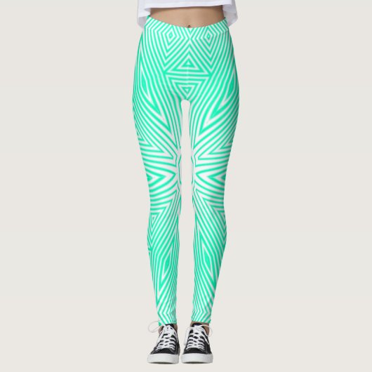 MODERNE abstrakt zeichnend hellgrün-weiß-mosaik Leggings (Vorderseite)