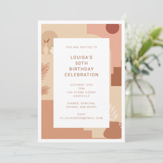 Moderne Abstrakte 50. Geburtstag Erthy Geometric Einladung (Stehend Vorderseite)