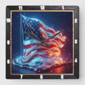 Moderne Abstrakte amerikanische Flagge Quadratische Wanduhr (Vorderseite)