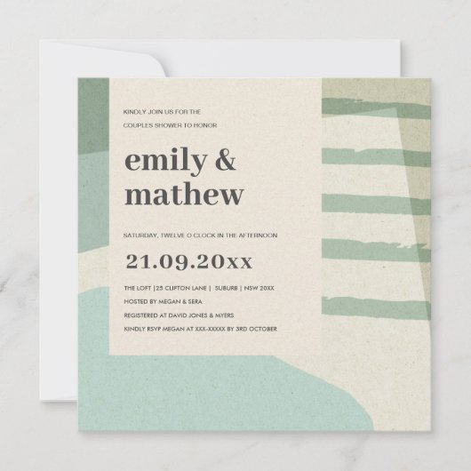 MODERNE ABSTRAKTE AQUA BLAU ART COUPLES DUSCHE EINLADUNG (Vorderseite)