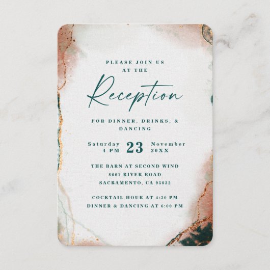 Moderne Abstrakte Aquamarin- & Kupferhochzeitung Begleitkarte (Vorderseite)