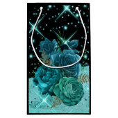 Moderne Abstrakte Aquamarine Blume, Aqua Glitzer D Kleine Geschenktüte (Rückseite)