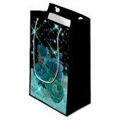 Moderne Abstrakte Aquamarine Blume, Aqua Glitzer D Kleine Geschenktüte (Vorderseite Schrägansicht)