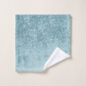 Moderne, abstrakte aquamarine Glitzer-Blütenfarben Badhandtuch Set (Waschlappen)