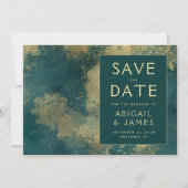 Moderne Abstrakte Aquamarine Goldhochzeit rettet d Einladung (Vorderseite)