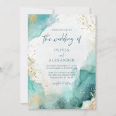 Moderne Abstrakte Aquamarine Goldstrand-Hochzeit Einladung (Vorderseite)