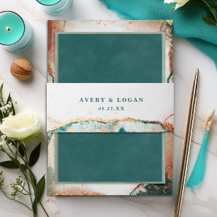Moderne Abstrakte Aquamarine Kupfer- und Gold-Hoch Einladungsbanderole
