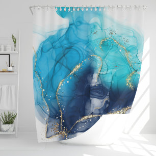 Moderne Abstrakte Aquamarine und blaue Farbe Duschvorhang