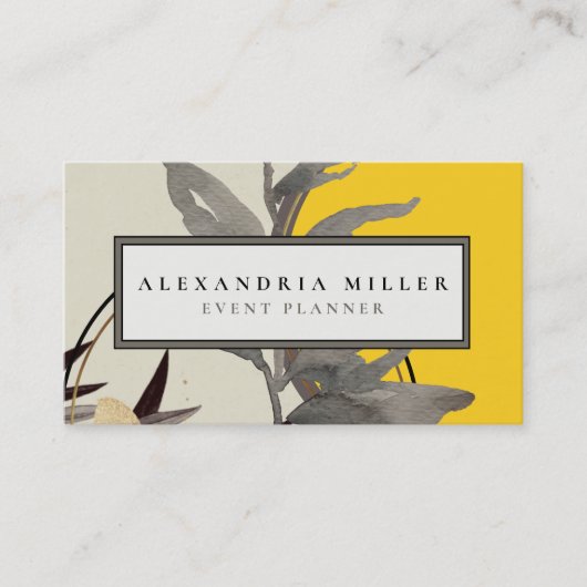 Moderne Abstrakte Aquarell-Blätter | Gelb Visitenkarte (Vorderseite)