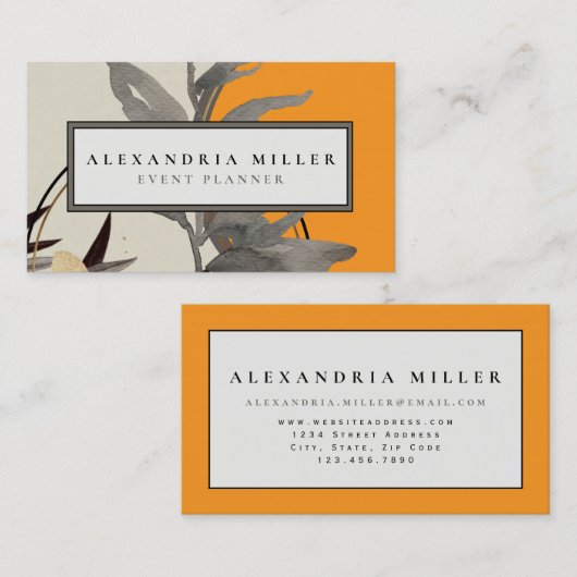 Moderne Abstrakte Aquarell-Blätter | Orange Visitenkarte (Vorne/Hinten)