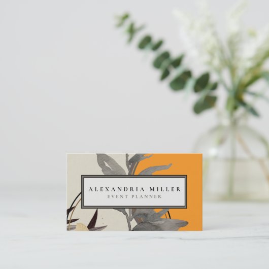 Moderne Abstrakte Aquarell-Blätter | Orange Visitenkarte (Stehend Vorderseite)