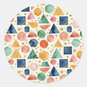 Moderne abstrakte Aquarell-Geometrieformen & Gold Runder Aufkleber