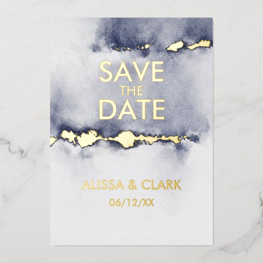 Moderne Abstrakte Aquarellmauer Save the Date Folieneinladung (Vorderseite)
