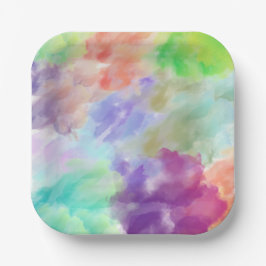 Moderne abstrakte Aquarellwolken in Pastellfarben  Pappteller