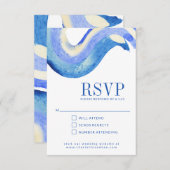 Moderne Abstrakte Art Blue Watercolor Hochzeit RSVP Karte (Vorne/Hinten)