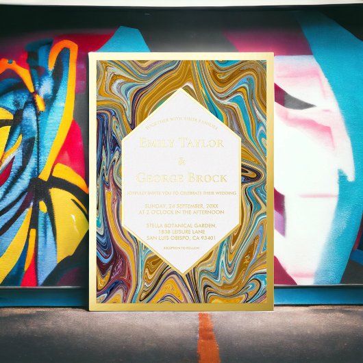 Moderne Abstrakte Art Liquide Malerei Hochzeit Gol Folieneinladung