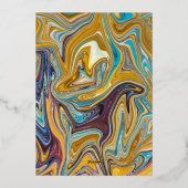 Moderne Abstrakte Art Liquide Malerei Hochzeit Gol Folieneinladung (Rückseite)