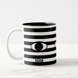 Moderne abstrakte Auge auf Schwarz-Weiß-Gestreift Zweifarbige Tasse