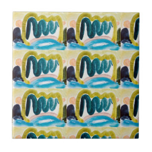 Moderne Abstrakte Blau-, Aquamarin- und Gelbgold-K Fliese