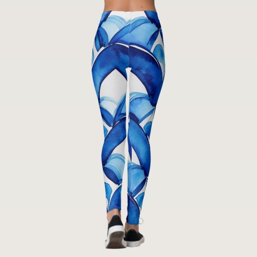 Moderne Abstrakte blaue Aquarellfarben-Leggings Leggings (Rückseite)