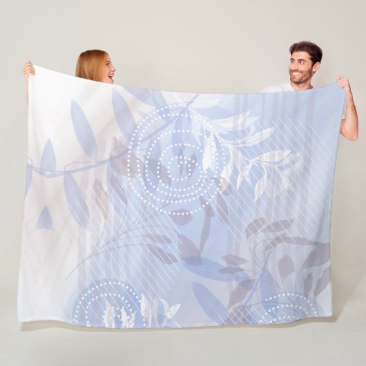 Moderne Abstrakte Blaue Botanische Blätter Fleecedecke (Beispiel)