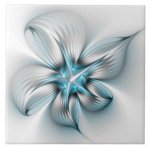 Moderne abstrakte blaue Fraktal-Kunst in floraler  Fliese