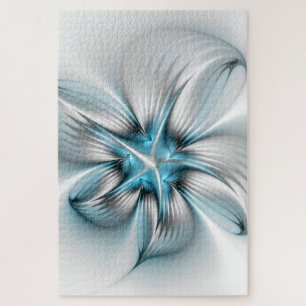 Moderne abstrakte blaue Fraktal-Kunst mit floraler Puzzle