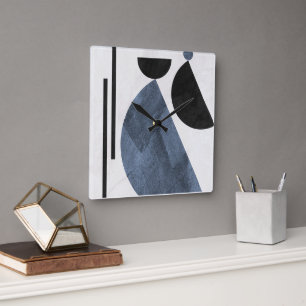 Moderne abstrakte blaue geometrische quadratische  wanduhr