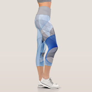 Moderne abstrakte blaue graue Fractal-Kunstgrafik Capri Leggings