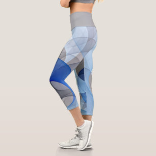 Moderne abstrakte blaue graue Fractal-Kunstgrafik Capri Leggings