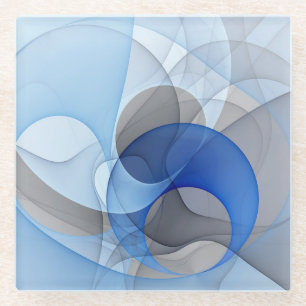 Moderne abstrakte blaue graue Fractal-Kunstgrafik Glasuntersetzer
