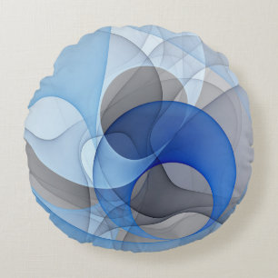 Moderne Abstrakte Blaue Graue Fractal-Kunstgrafik Rundes Kissen