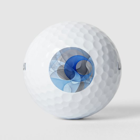 Moderne abstrakte blaue graue fraktale Kunstgrafik Golfball (Vorderseite)