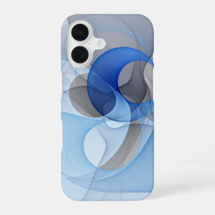Moderne abstrakte blaue graue fraktale Kunstgrafik iPhone 16 Hülle