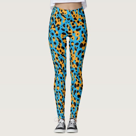 Moderne Abstrakte blaue Leoparden-Spots Tierdrucke Leggings (Vorderseite)