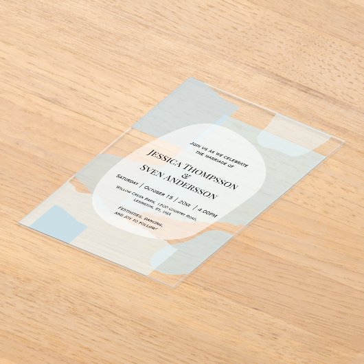 Moderne Abstrakte blaue Minimalistische Kunsthochz Acryleinladungen (Ablage )