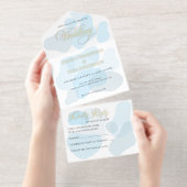 Moderne Abstrakte blaue Minimalistische Kunsthochz All-in-One-Einladung (Abreißstreifen)