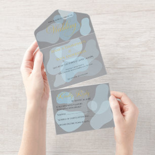Moderne Abstrakte blaue Minimalistische Kunsthochz All-in-One-Einladung