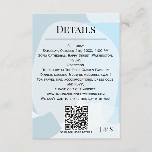 Moderne Abstrakte blaue Minimalistische Kunsthochz Begleitkarte (Vorderseite)