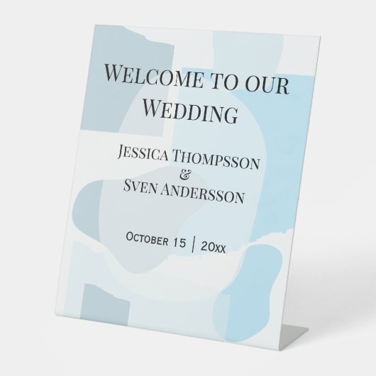 Moderne Abstrakte blaue Minimalistische Kunsthochz Sockelschild (Vorderseite)