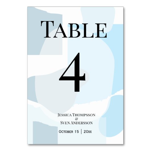 Moderne Abstrakte blaue Minimalistische Kunsthochz Tischnummer (Vorderseite)