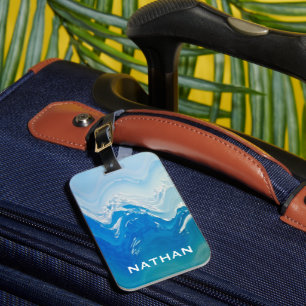 Moderne Abstrakte Blaue Ozeane Kunst Personalisier Gepäckanhänger