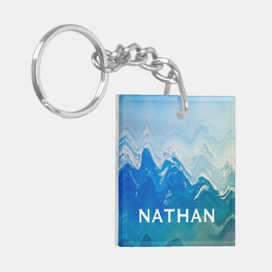Moderne Abstrakte Blaue Ozeane Kunst Personalisier Schlüsselanhänger (Vorderseite links)